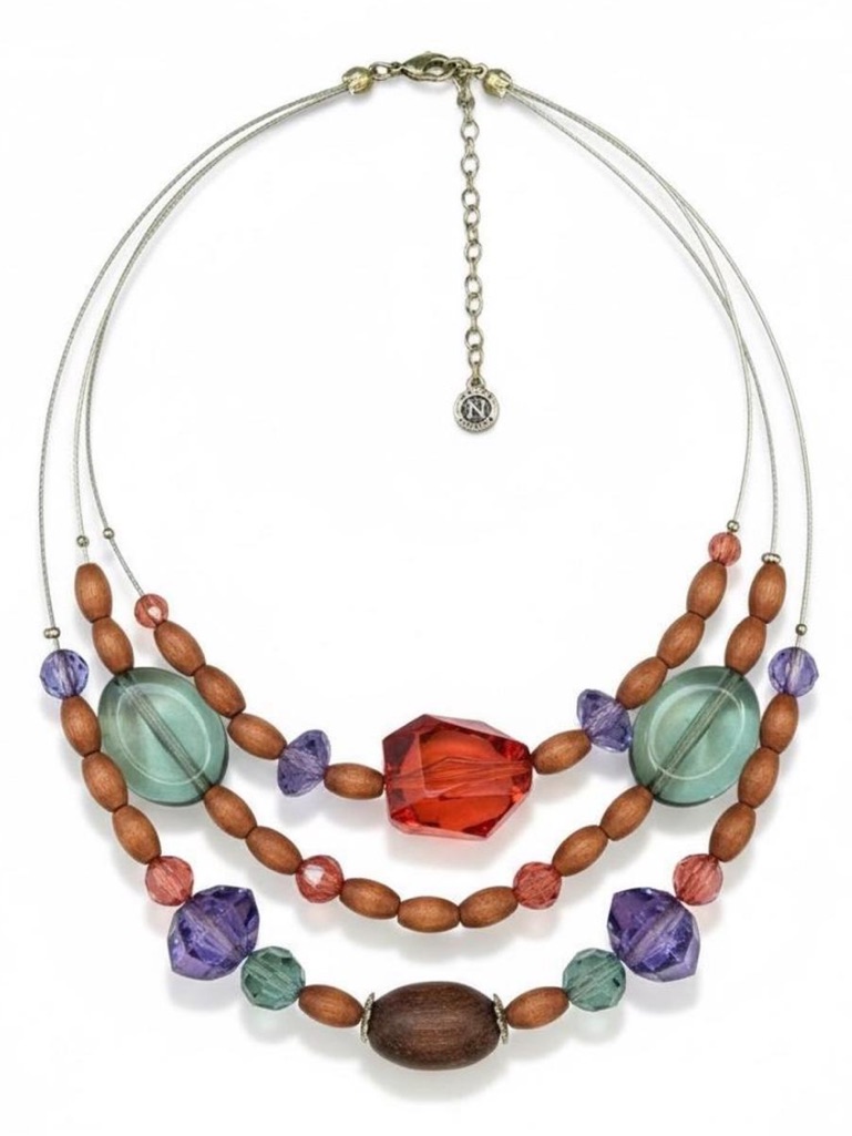Vintage Multicolored Wood Glass Bead Necklace 19$